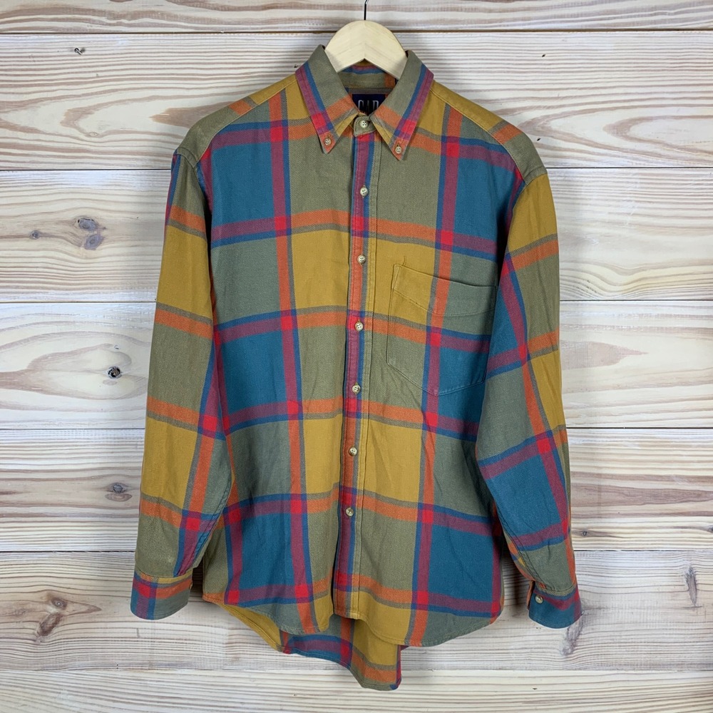 GAP Flannel Shirt Men Small Plaid Heavyweight Cotton Preppy Surfer‎ 90s